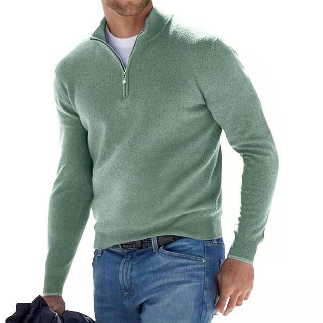 Herren Quarter Zip Pullover - Herren Strickpullover mit halbem Reißverschluss-Grün-S-Chaps Herrenmode
