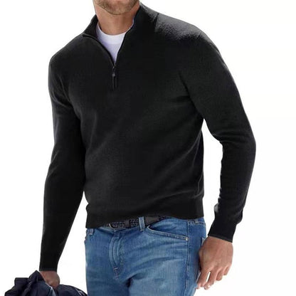 Herren Quarter Zip Pullover - Herren Strickpullover mit halbem Reißverschluss-Schwarz-S-Chaps Herrenmode