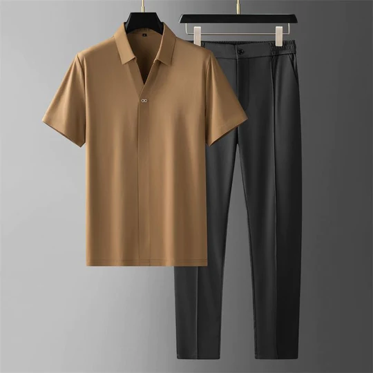 Herren Zweiteiliges Set T-Shirt Lockere Hose Baumwolle Weiß - Eveloria