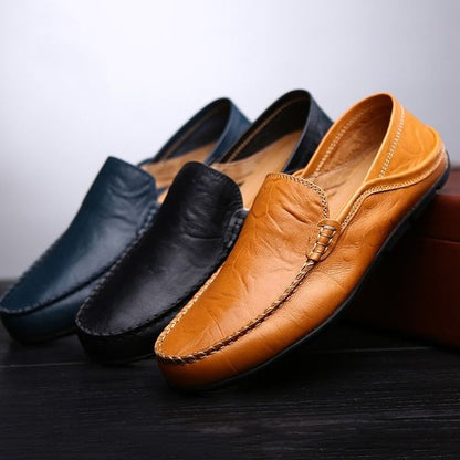 Herren Leder-Slipper Bequem Slip-On Schwarz - Eveloria