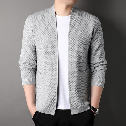 Herren Strickjacke - Offene Vorderseite - Taschen - Strickjacke - Herrenbekleidung-Grau-S-Chaps Herrenmode