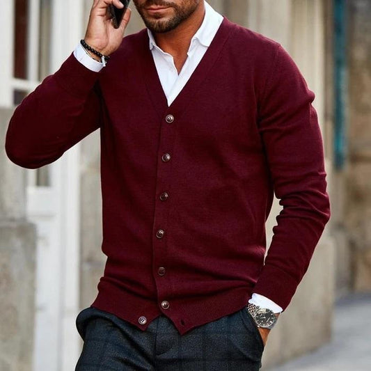 Herren Strickjacke V-Ausschnitt Knöpfe Cardigan Pullover - Eveloria