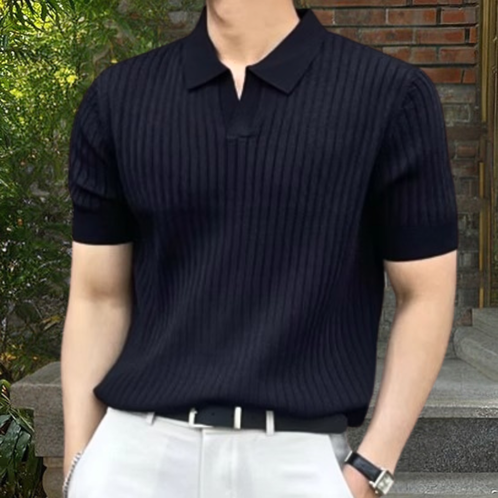 Herren Strickpolo Kurzarm V-Ausschnitt Poloshirt - Eveloria