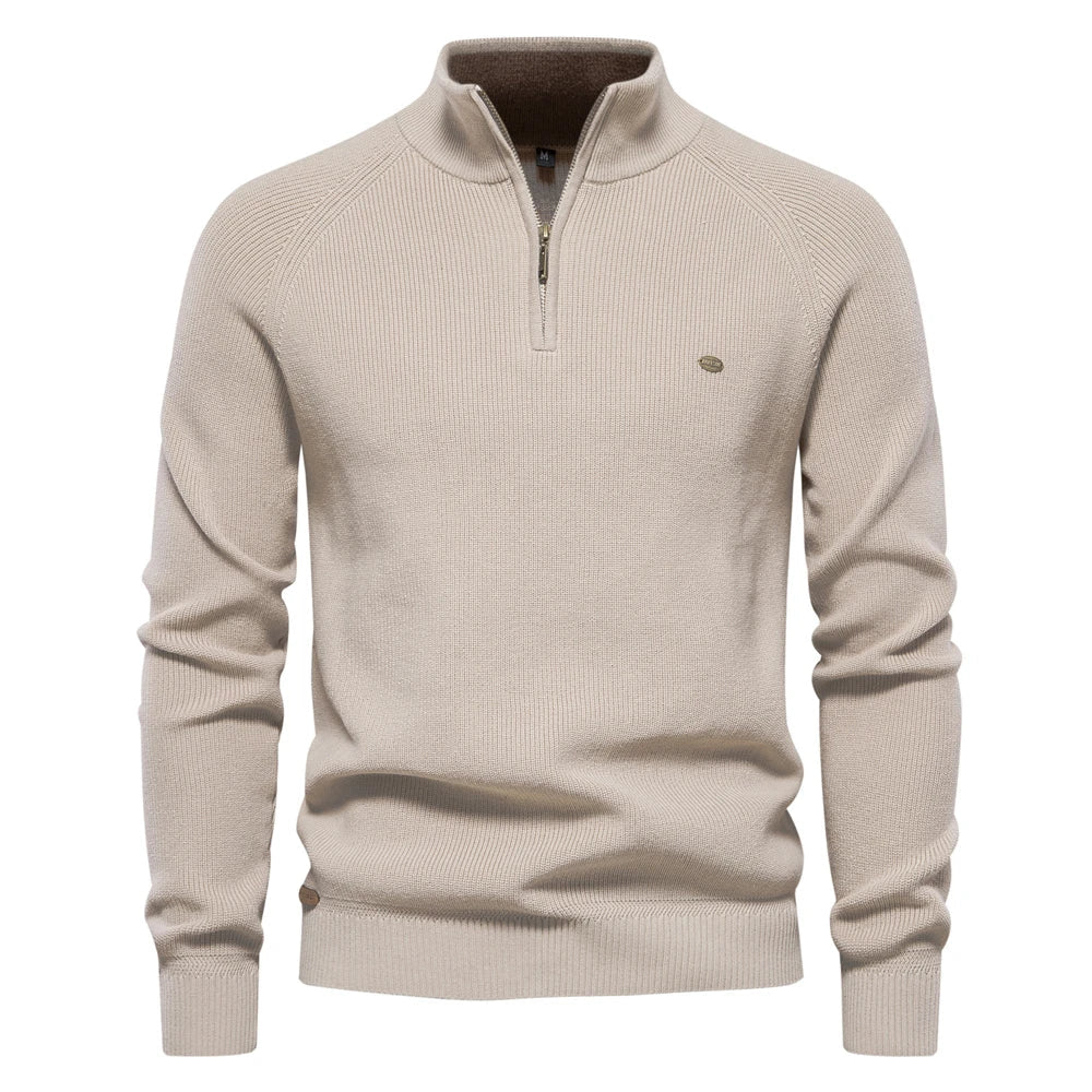 Herren-Sweatshirts mit durchgehendem Reißverschluss | Langarm-Sweatshirts | Strickpullover | Poloshirts | Herren-Sweatshirts mit halbem Reißverschluss-Beige-S-Chaps Herrenmode