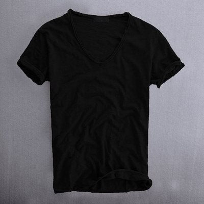 Herren T-Shirt Baumwolle Leicht V-Ausschnitt Weiß - Eveloria