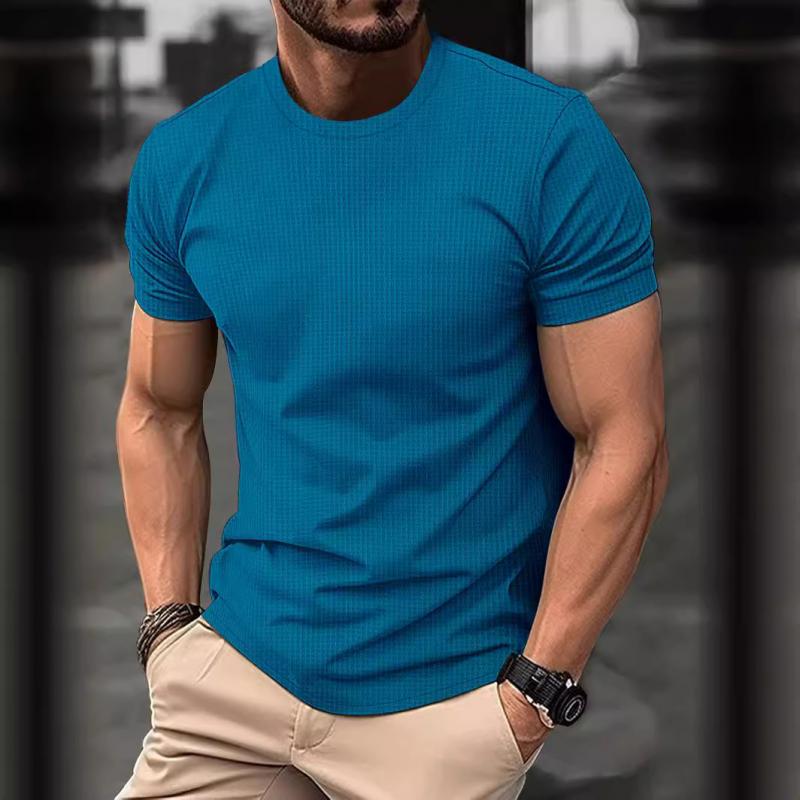 Herren T-Shirt Kurzarm Waffel-Struktur Rundhals Weiss - Eveloria
