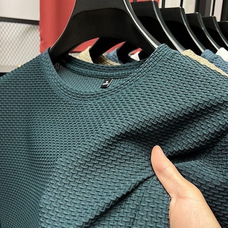 Herren-T-Shirt – Lässiges, schlichtes T-Shirt mit Rundhalsausschnitt und Struktur-Dunkelgrün-M-Chaps Herrenmode