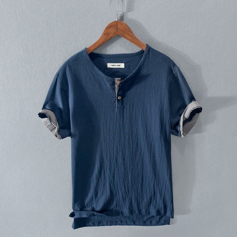 Herren Kurzarm T-Shirt Baumwolle Leinen Leicht - Eveloria