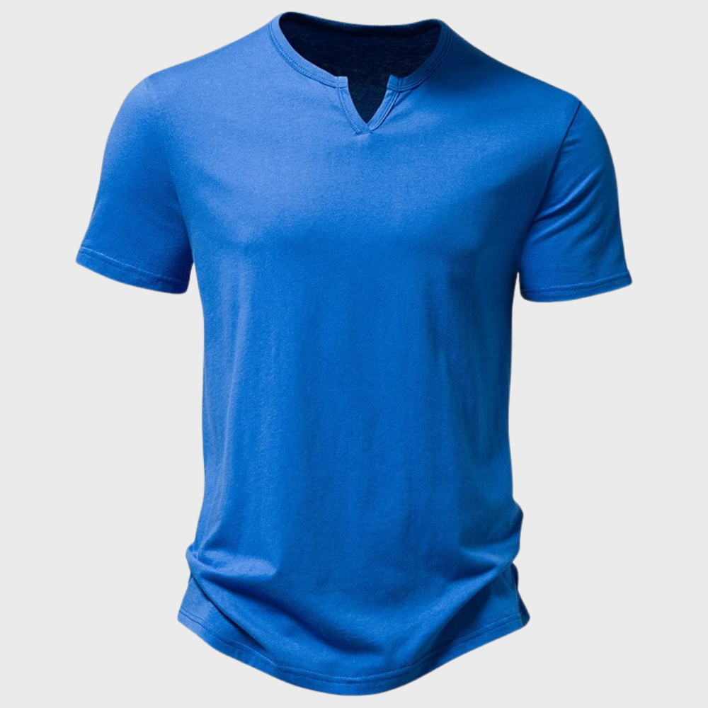 Herren T-Shirt | Leichtgewicht | Viertelknopf | Schlichtes T-Shirt | Freizeithemd-Blau-S-Chaps Herrenmode