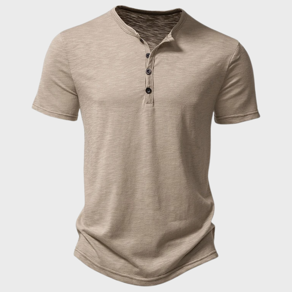 Herren T-Shirt Leichtgewicht Viertelknopf Schwarz - Eveloria