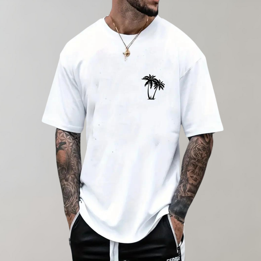 Herren T-Shirt Kurzarm Rundhalsausschnitt Palme Sommer - Eveloria