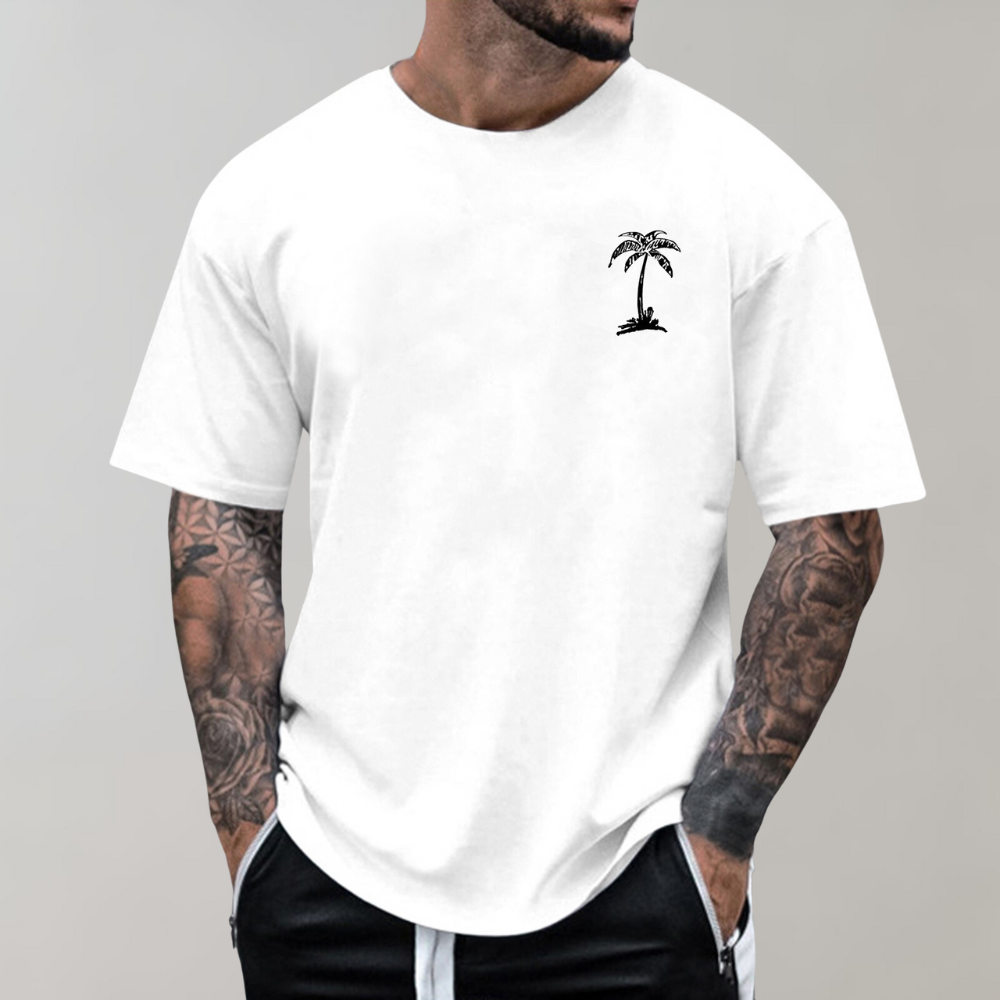 Herren T-Shirt Palmenprint Relaxed Fit Rundhalsausschnitt Baumwolle - Eveloria