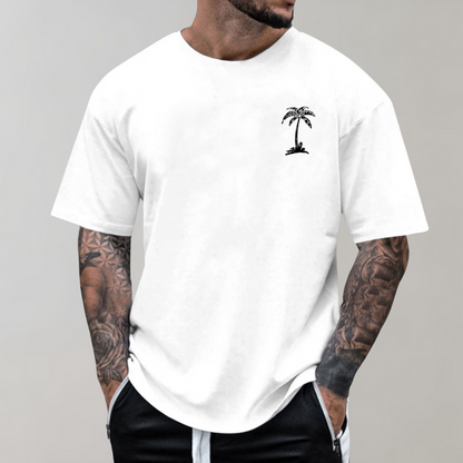 Herren T-Shirt Palmenprint Relaxed Fit Rundhalsausschnitt Baumwolle - Eveloria