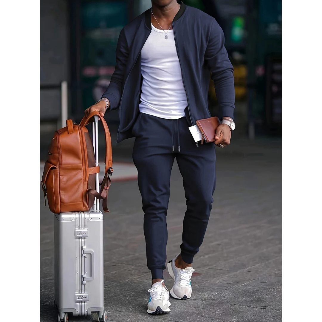 Herren-Trainingsanzug | Casual | Zip-Up | Sweatshirt und Jogger Set | Sweats Anzug-Marineblau-S-Chaps Herrenmode