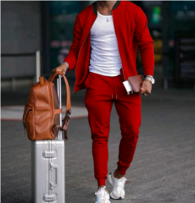 Herren-Trainingsanzug | Casual | Zip-Up | Sweatshirt und Jogger Set | Sweats Anzug-Rot-S-Chaps Herrenmode