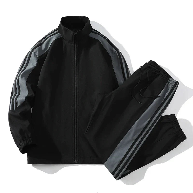 Herren Trainingsanzug Zweiteilig Reißverschluss Jogging Set Schwarz - Eveloria