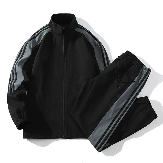 Herren Trainingsanzug Zweiteilig Reißverschluss Jogging Set Schwarz - Eveloria