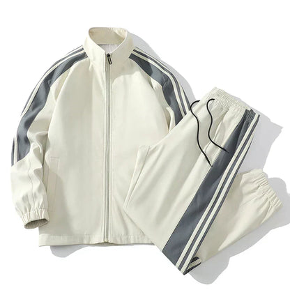 Herren-Trainingsanzug | Mit Reißverschluss | Zweiteilig | Jogging-Set | Sportbekleidung-Weiß-S-Chaps Herrenmode