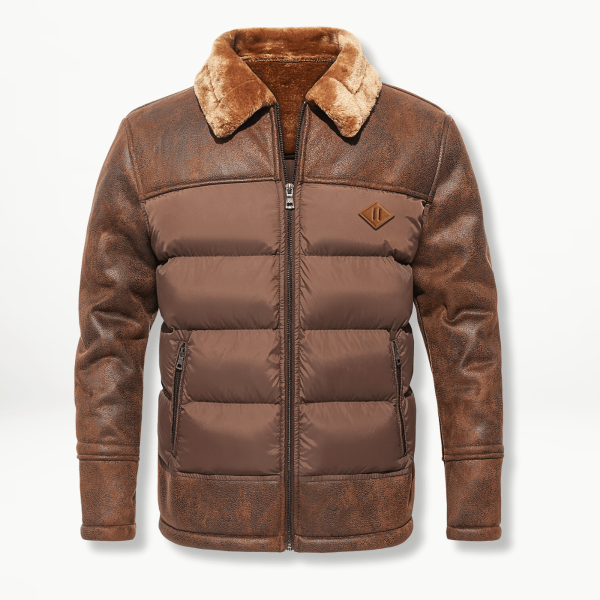 Herren Winterjacke Gefüttert Daunenjacke Pelzkragen Schwarz - Eveloria