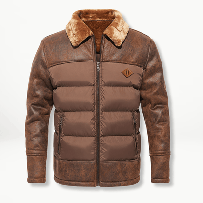 Herren Winterjacke Gefüttert Daunenjacke Pelzkragen Schwarz - Eveloria
