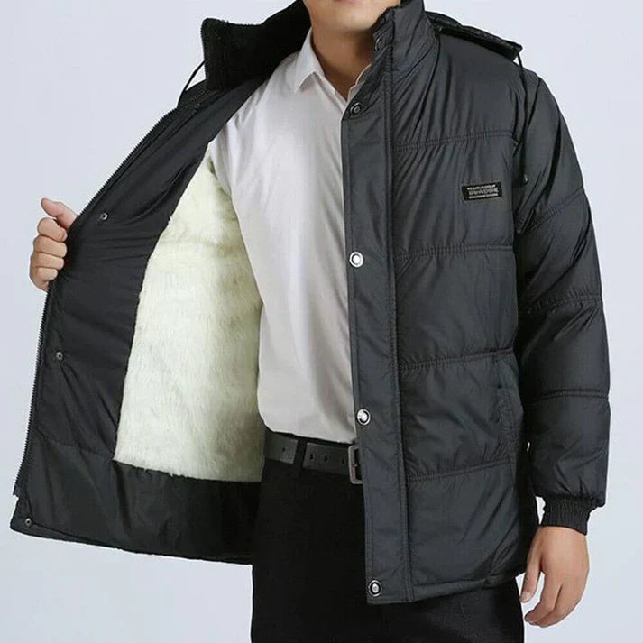 Herren Winterjacke Daunenjacke Mit Kapuze Fellgefüttert Schwarz - Eveloria