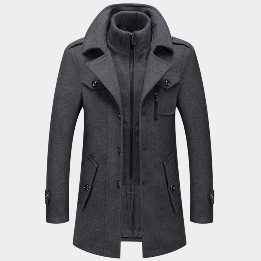 Herren Wollmantel Einreihig Zip-Up Schwarz - Eveloria