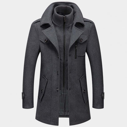 Herren Wollmantel Einreihig Zip-Up Schwarz - Eveloria