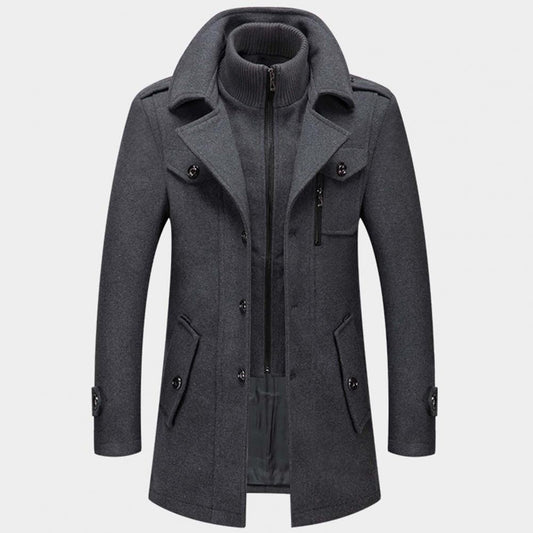 Herren Wollmantel Einreihig Zip-Up Schwarz - Eveloria