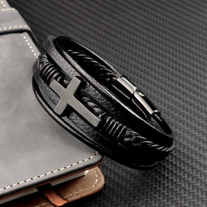Herren Lederarmband Schwarz Geflochten Magnetverschluss - Eveloria