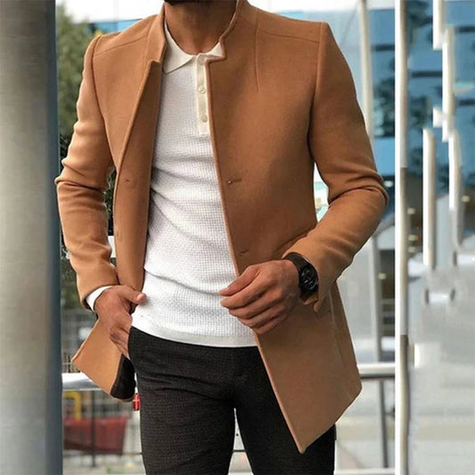 Herren Blazer Einreihig Halblang Wollbeige Schwarz - Eveloria