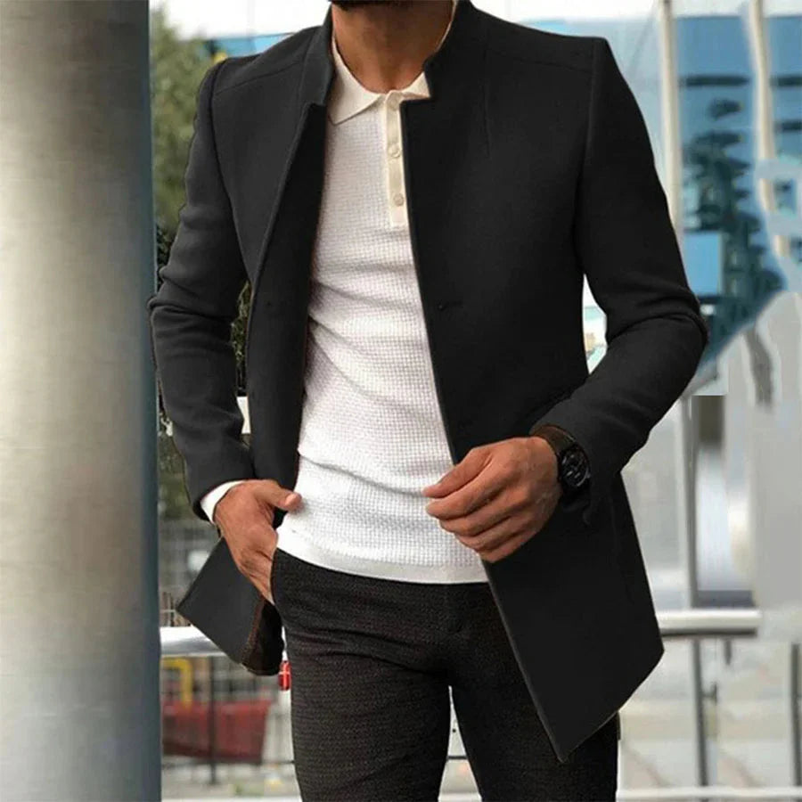 Herrenblazer – Einreihig – Halblang – Blazerjacke – Woll-Trenchcoat-Schwarz-S-Chaps Herrenmode