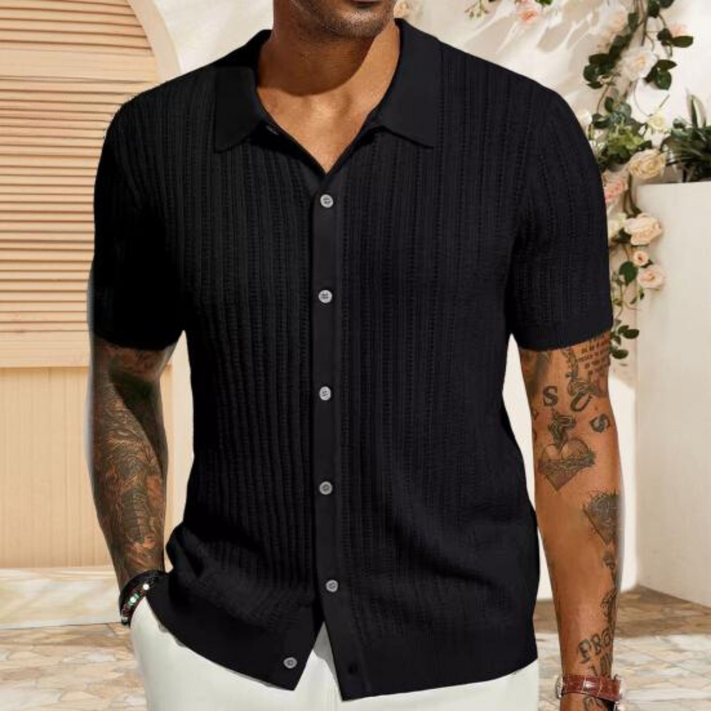 Herren Kurzarmhemd Gestrickt Sweater-Shirt - Eveloria
