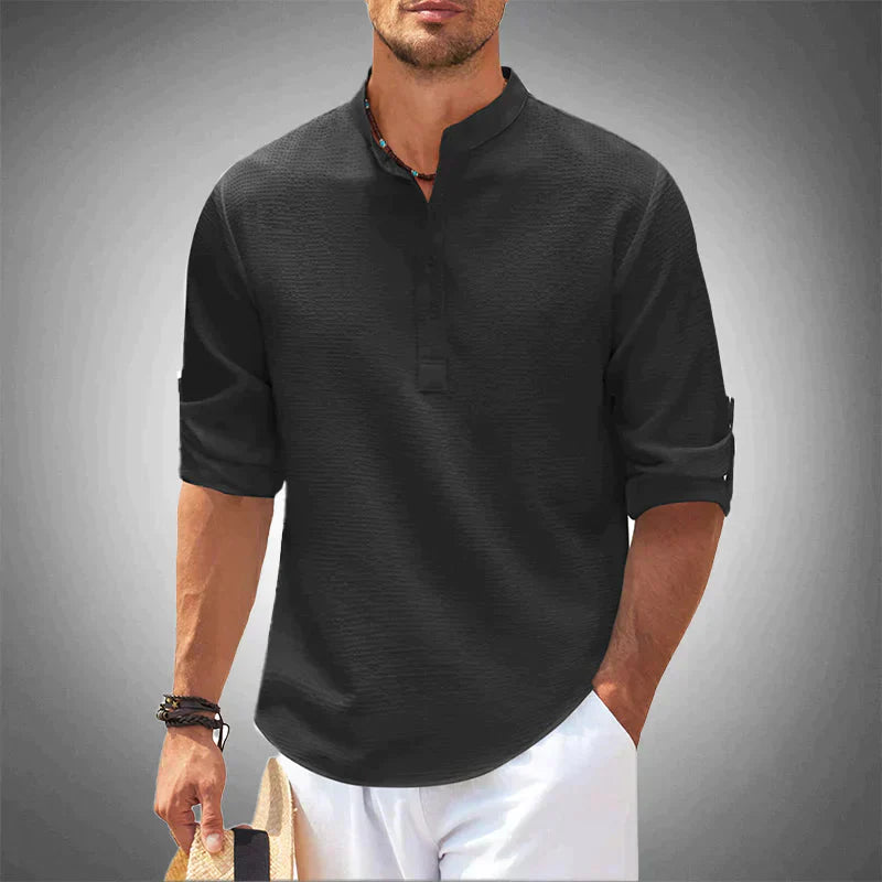 Herrenhemd | Halbe Ärmel | Lose Passform | Halbes Knopfhemd | Sommerhemd-Schwarz-XS-Chaps Herrenmode