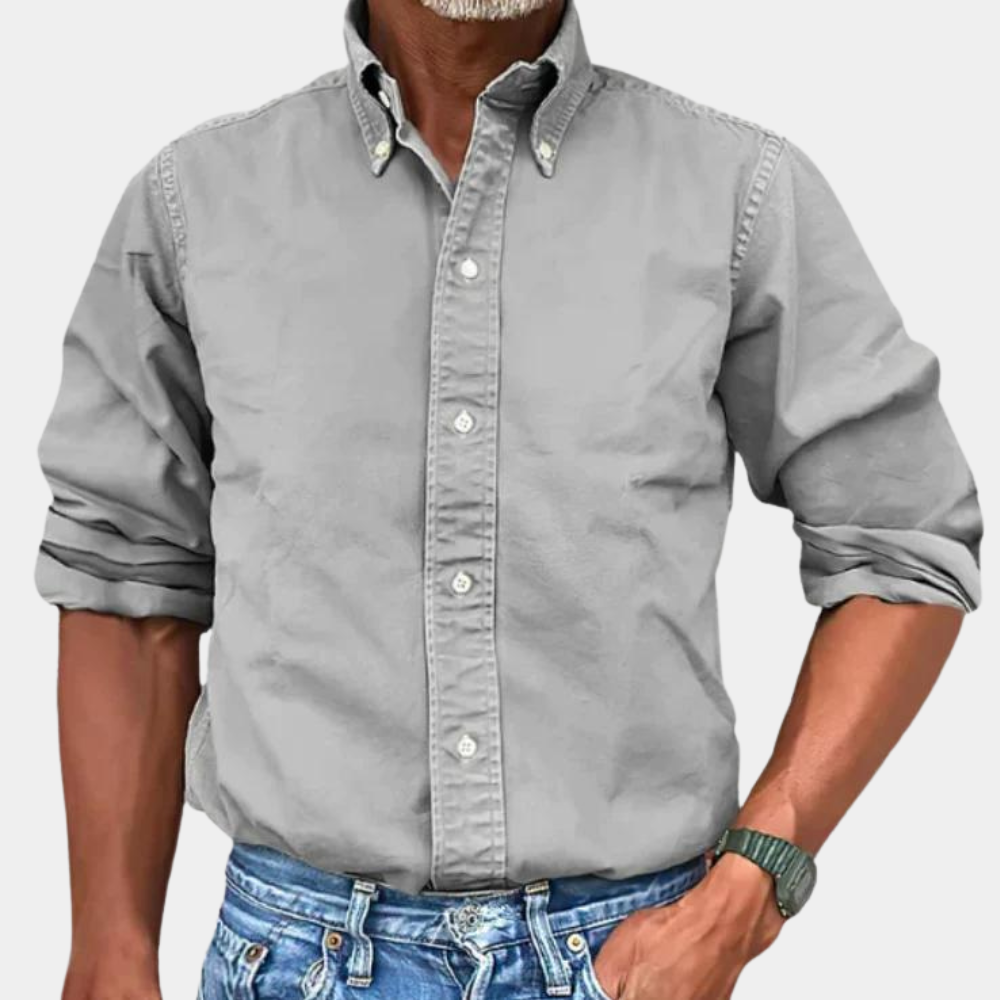 Herrenhemd | Langarm | Revers | Hemden mit Knöpfen | Lässige Hemden für Männer-Grau-S-Chaps Herrenmode