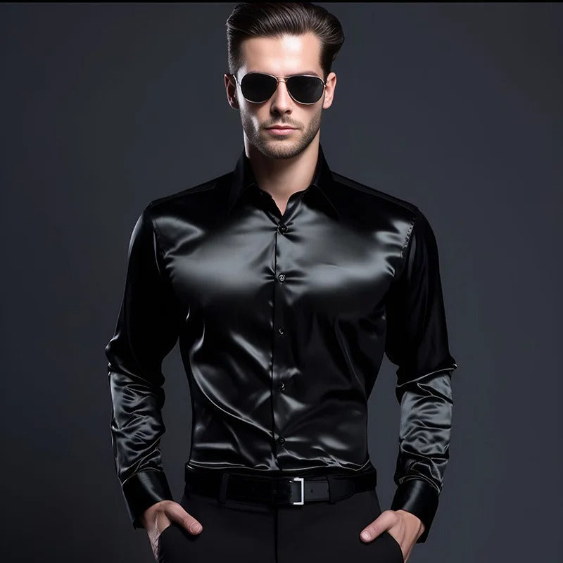 Herren Langarmhemd Slim Fit Glänzend - Eveloria