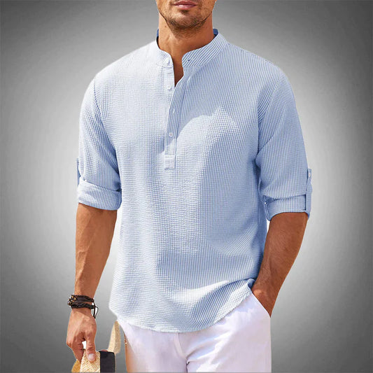 Herren Hemd Langarm Leichtgewicht Halbknopfleiste Beige - Eveloria