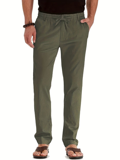 Herren Slim Fit Chinos Elastische Taille Baumwolle Leinen Beige - Eveloria