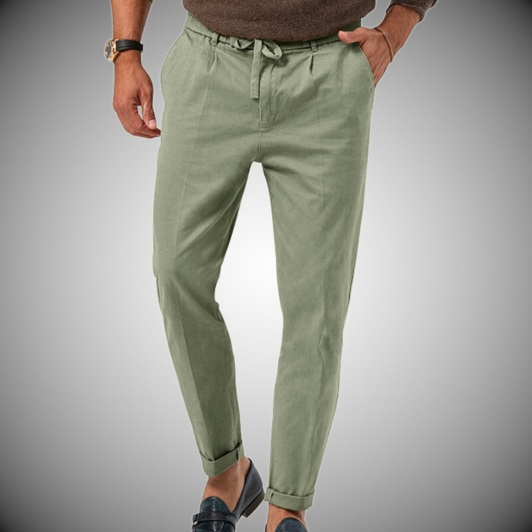 Herren Leinenhose Lässig Leicht Kordelzug Beige - Eveloria