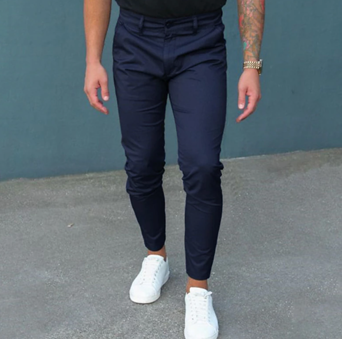 Herrenhosen - Stretch Skinny Slim Fit Chinohose-Blau-XS-Chaps Herrenmode