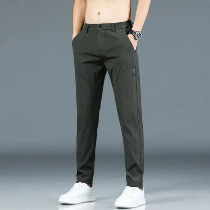 Herrenhosen – elastischer Bund – schmale Passform – Freizeithosen – Stretchhosen-Armeegrün-28-Chaps Herrenmode