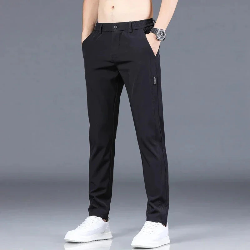Herrenhosen – elastischer Bund – schmale Passform – Freizeithosen – Stretchhosen-Schwarz-28-Chaps Herrenmode