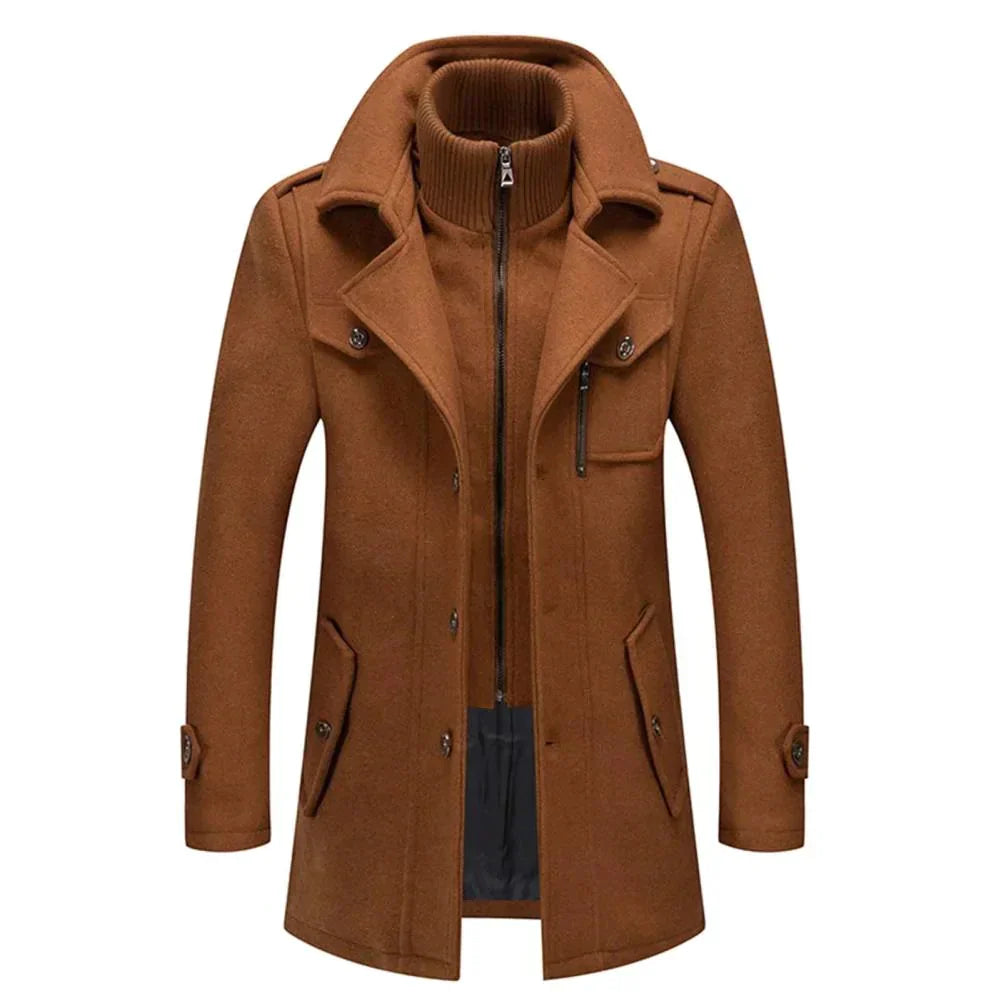 Herrenjacke – Reißverschluss – Einreihig – Wollmantel – Winterjacke-Braun-M-Chaps Herrenmode
