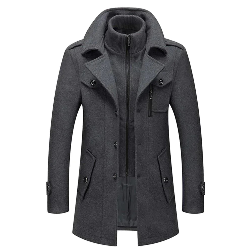 Herrenjacke – Reißverschluss – Einreihig – Wollmantel – Winterjacke-Grau-M-Chaps Herrenmode