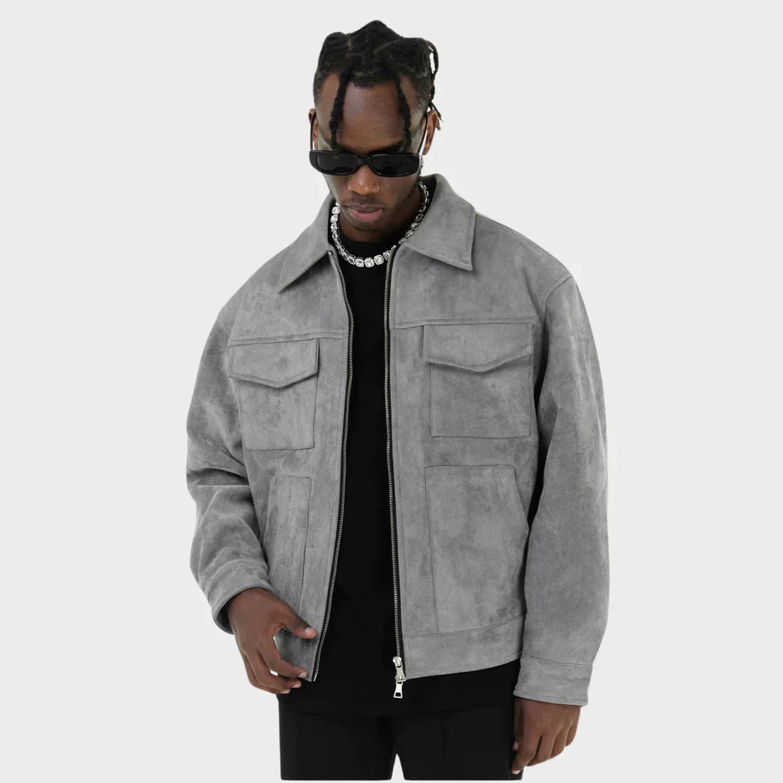 Herren Cargo-Jacke Reißverschluss Taschen Olivgrün - Eveloria