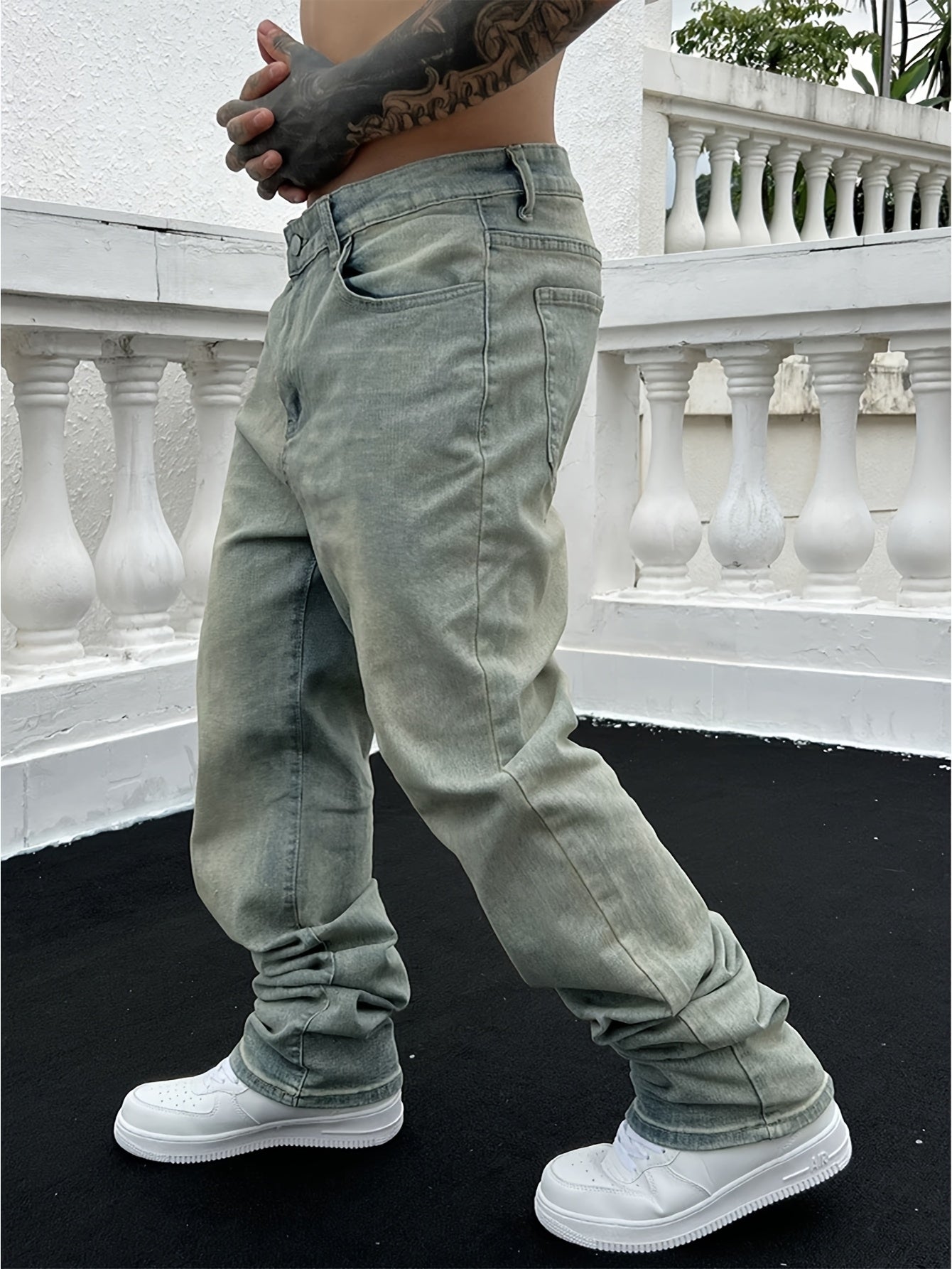 Herrenjeans | Gestapelt | Gewaschen | Baggy-Jeans | Locker sitzende Jeans-Chaps Herrenmode
