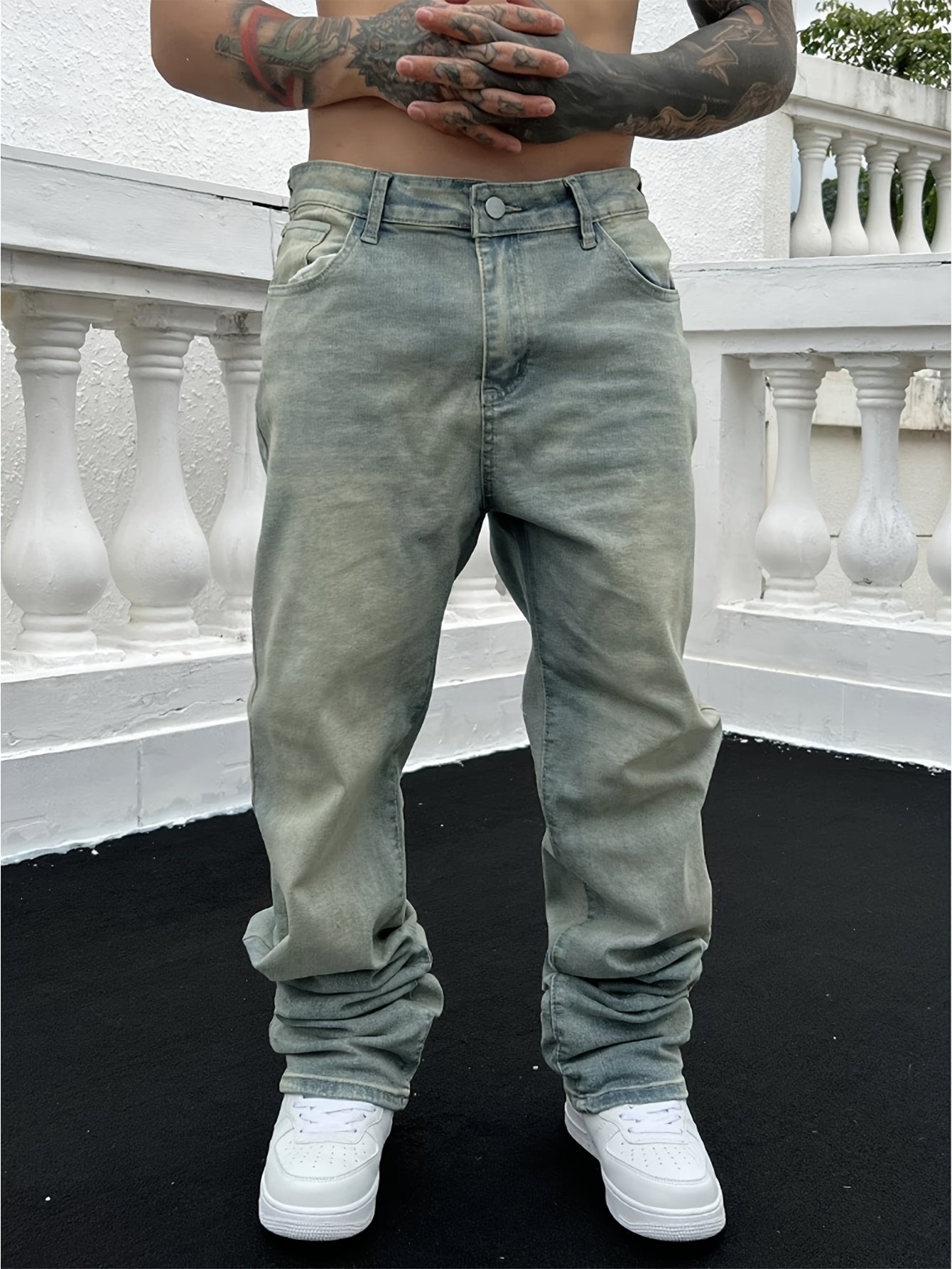 Herren Baggy-Jeans Locker Sitzend Gewaschen Blau - Eveloria