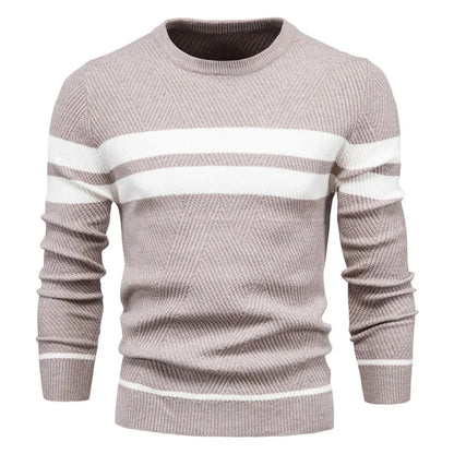 Herrenpullover – Strickpullover mit Rundhalsausschnitt-Beige-S-Chaps Herrenmode