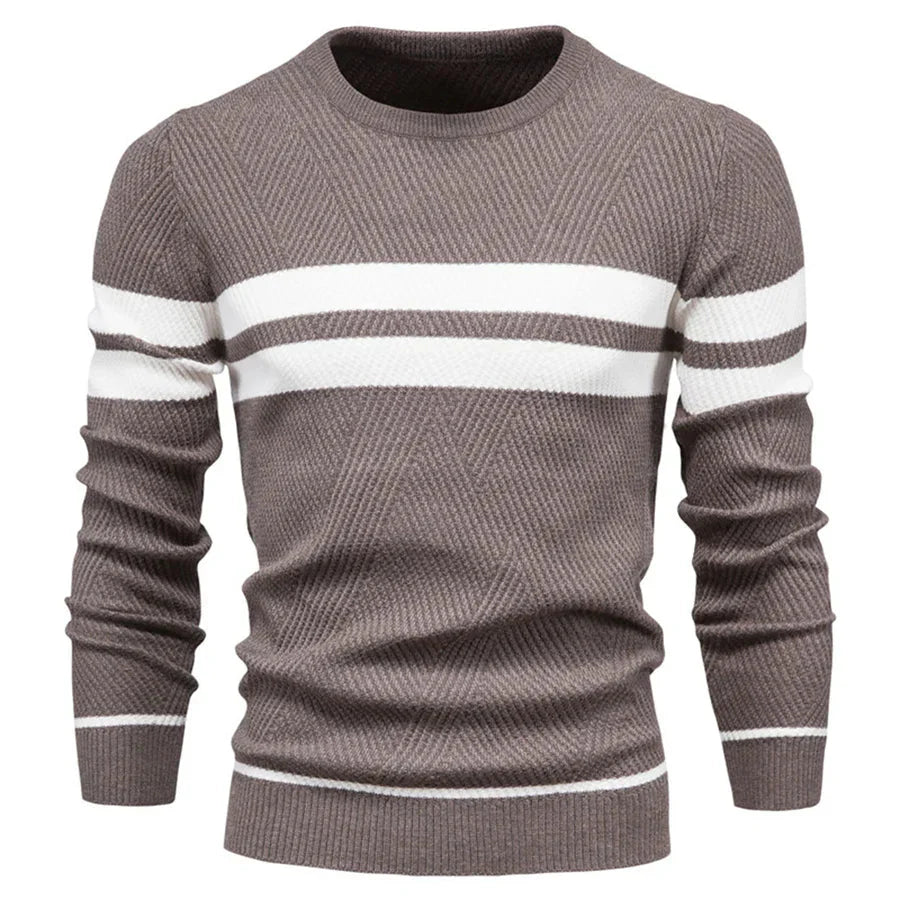 Herrenpullover – Strickpullover mit Rundhalsausschnitt-Braun-S-Chaps Herrenmode