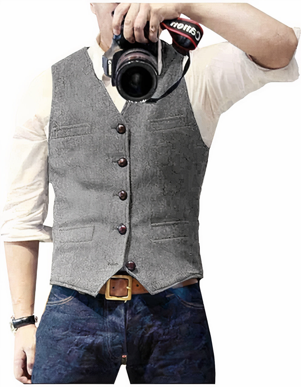 Herrenweste | Einreihig | Taschen | Tweedweste | Anzugweste-Grau-XS-Chaps Herrenmode
