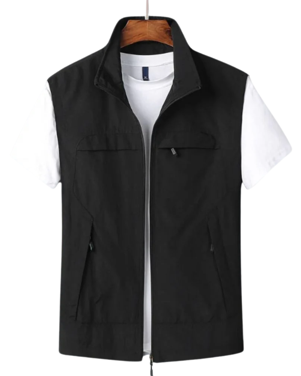 Herren Ärmellose Weste Leichtgewicht Zip-Up Schwarz - Eveloria